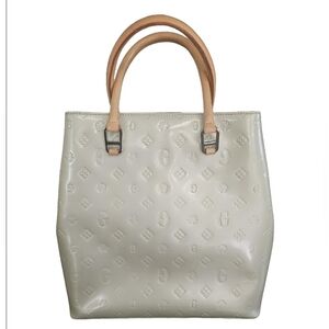 Gillian vintage tote bag patent leather light olive/cream color Gillian logo